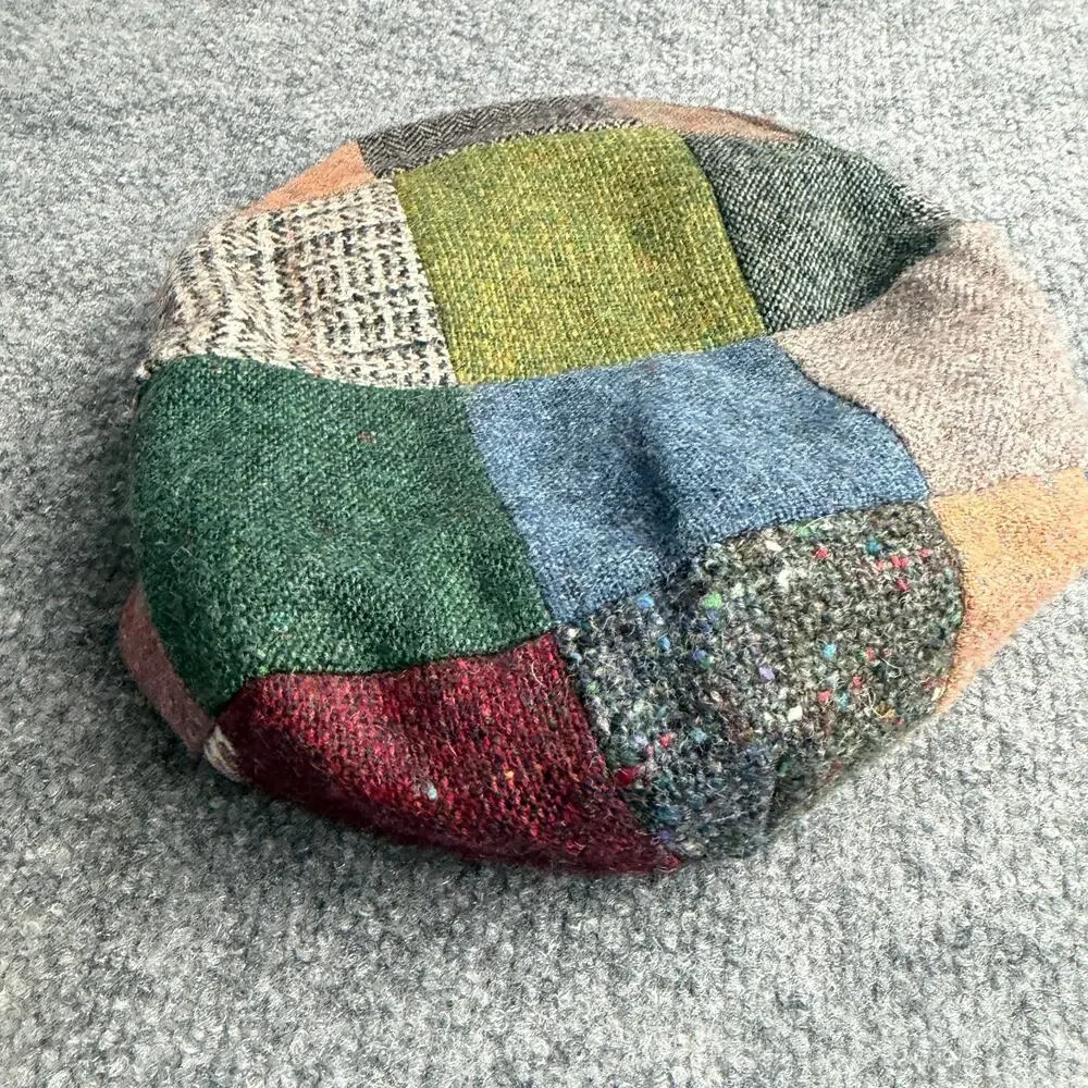 Vintage Hanna Hats Donegal Patchwork Tweed Newsboy Cap XL Made in Ireland Wool